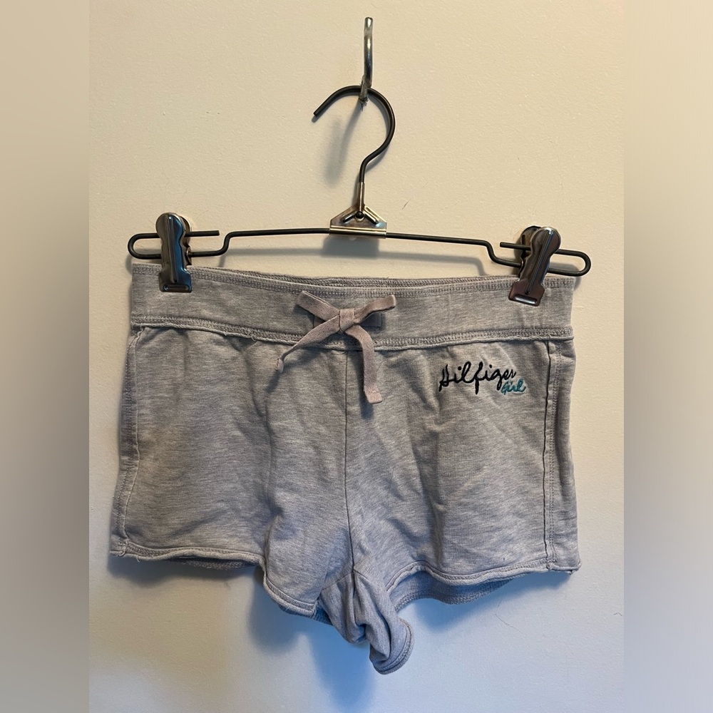 Tommy Hilfiger, girls youth grey shorts with bow on front.